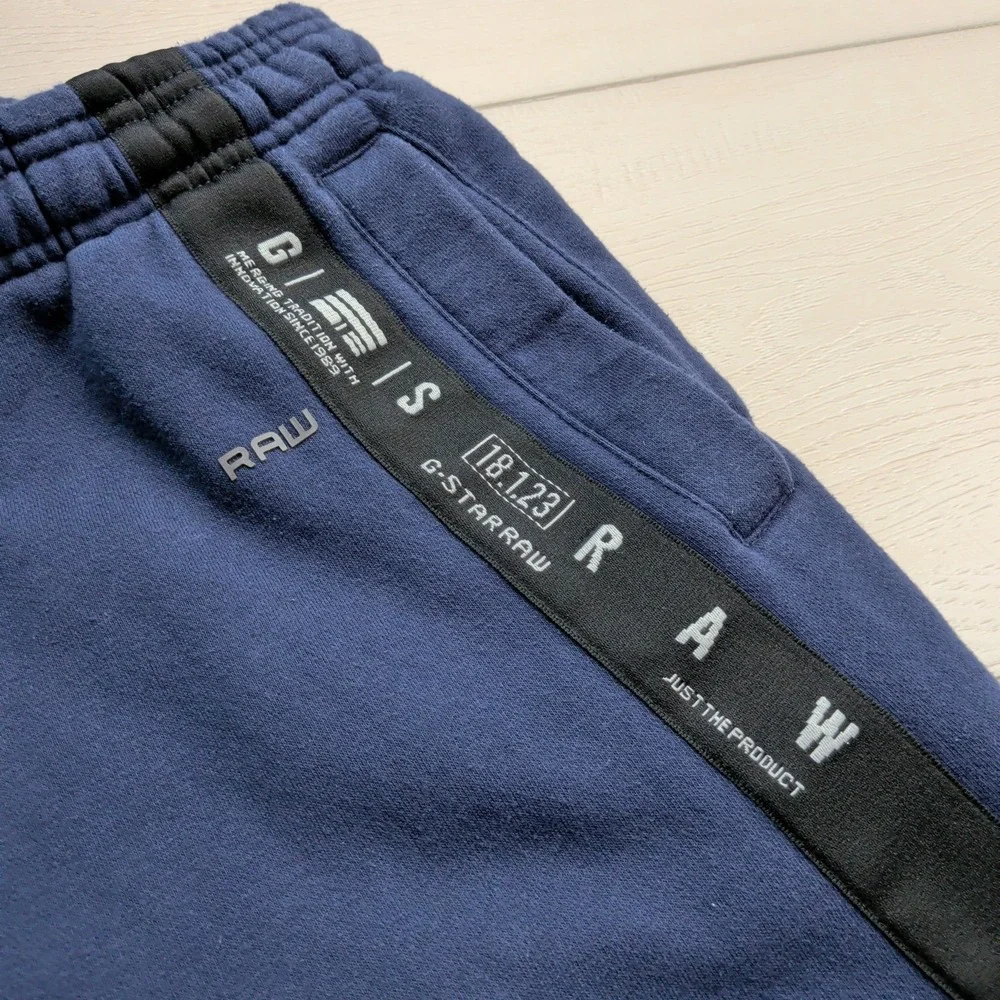 G Star Raw Jogger Sweatpants Mens S‎ Navy Blue Drawstring Side Tape Logo